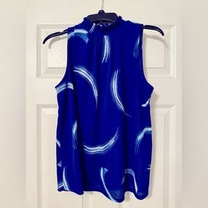 Apt. 9 Blue Graphic Blouse with Mandarin Collar